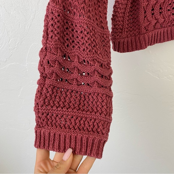 Madewell Size Medium Coral Red Cable Chunky Knitted Full Bubble Sleeve Sweater - Picture 4 of 6